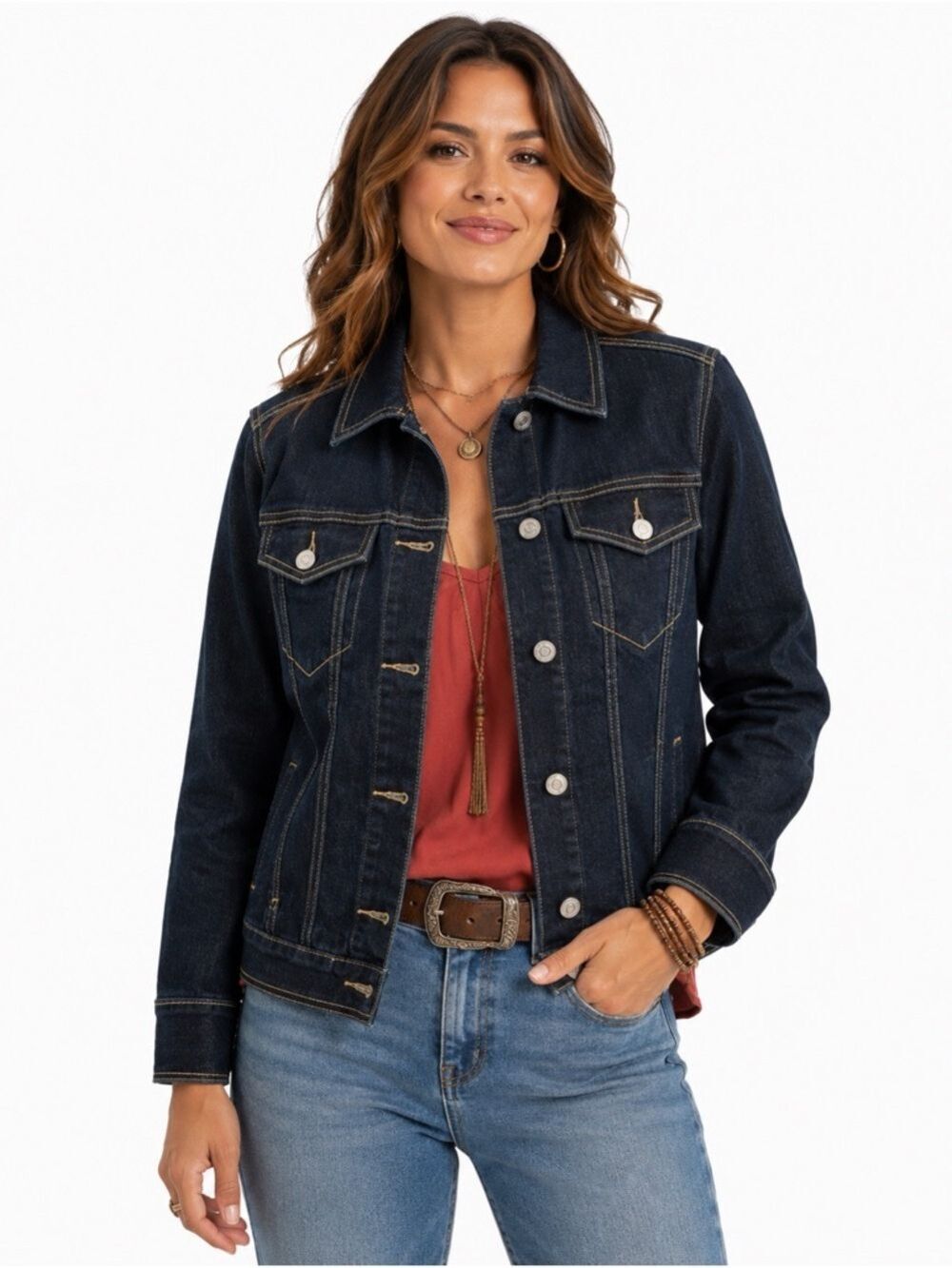 Liz Claiborne Women’s Size Small Dark Wash Button Front Denim Jean Jacket